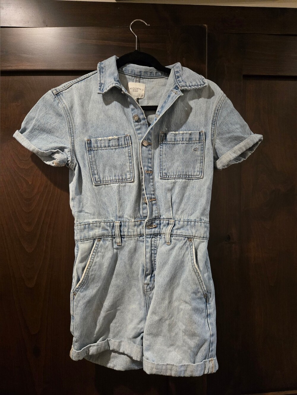 Light Wash Denim Short Jumpsuit - Casual Romper